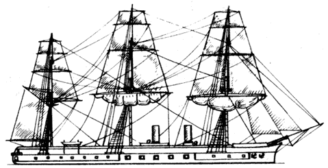 БРОНЕНОСЕЦ С ЦЕНТРАЛЬНОЙ БАТАРЕЕЙ БЕЛЛЕРОФОН, АНГЛИЯ, 1866 г