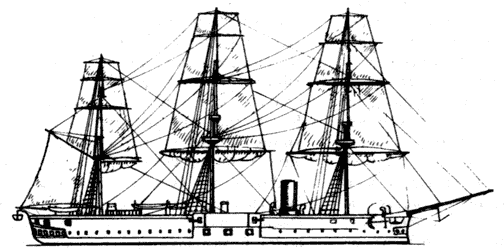 КАЗЕМАТНЫЙ БРОНЕНОСЕЦ ВЭНГАРД, АНГЛИЯ, 1870 г
