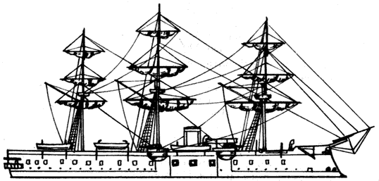 БРОНЕНОСЕЦ С ЦЕНТРАЛЬНОЙ БАТАРЕЕЙ МАРЕНГО, ФРАНЦИЯ, 1872 г.