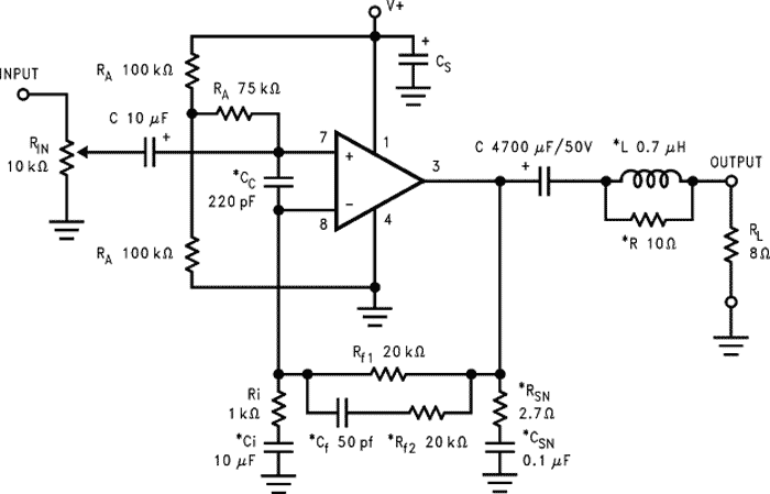 схема усилителя низкой частоты LM3875 схема усилителя низкой частоты LM3875