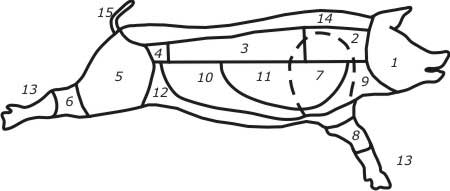 части свиной туши и лучшие куски для шашлыка или барбекю