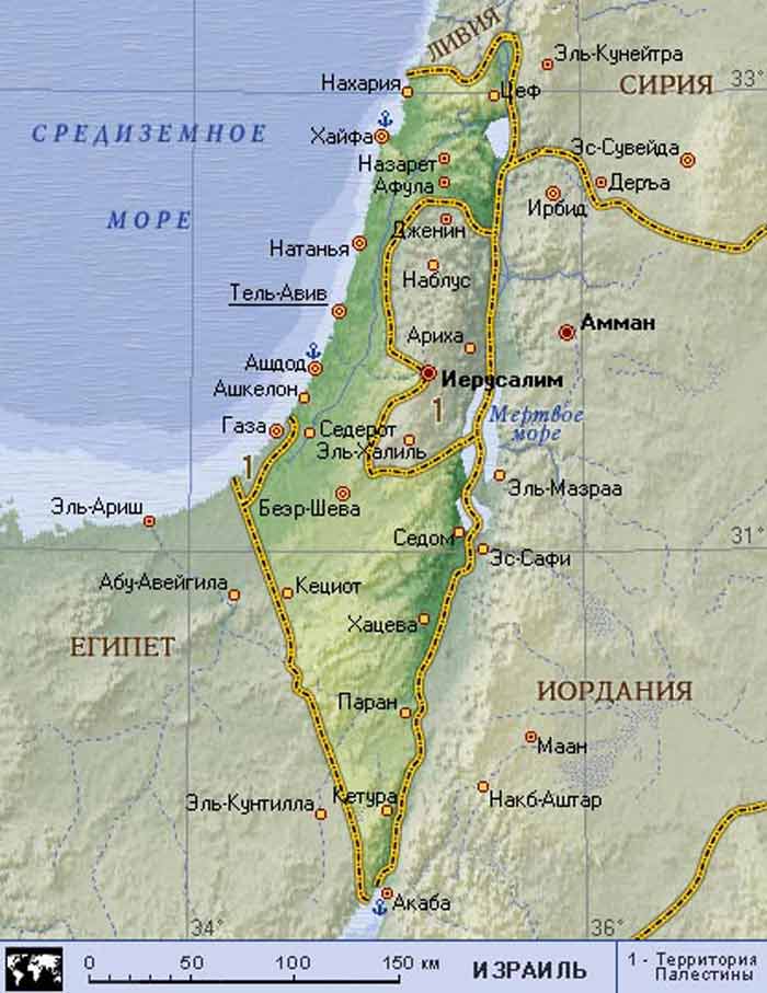 Карта Израиля и Палестины