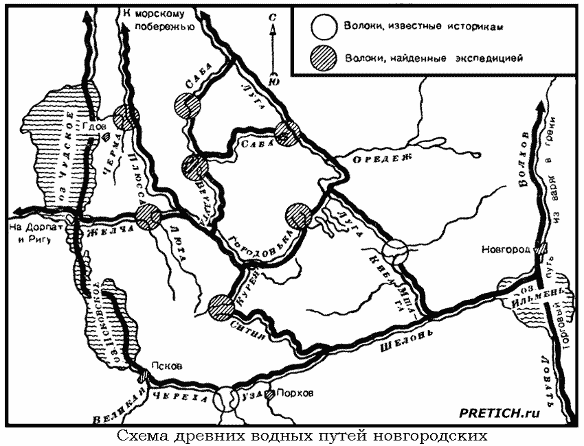 Схема древних водных путей новгородских торговых