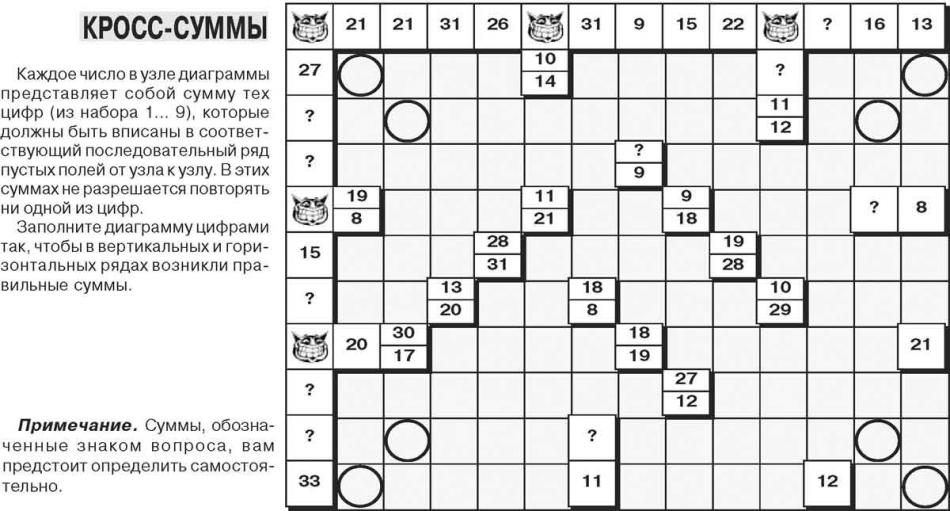 Кросс-суммы - головоломка, кроссворд