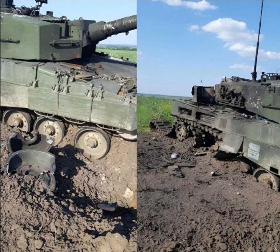 Leopard 2 подорвался на мине