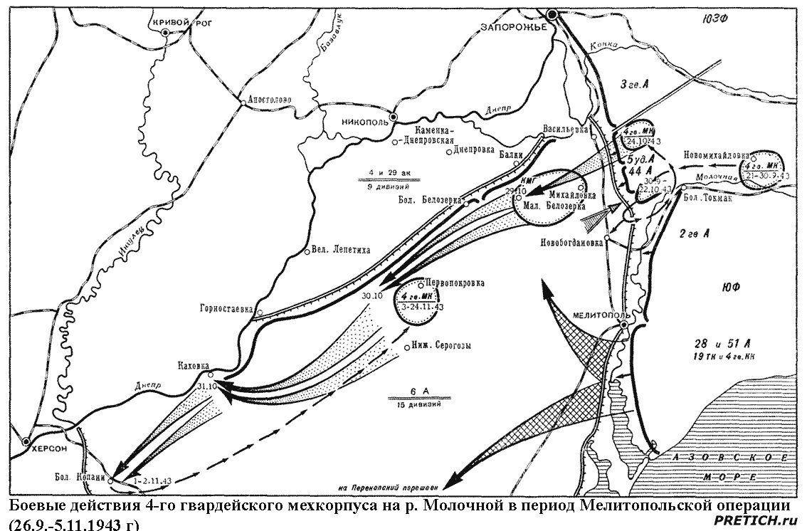 боевые действия 4-го гвардейского мехкорпуса на р. Молочной в период Мелитопольской операции