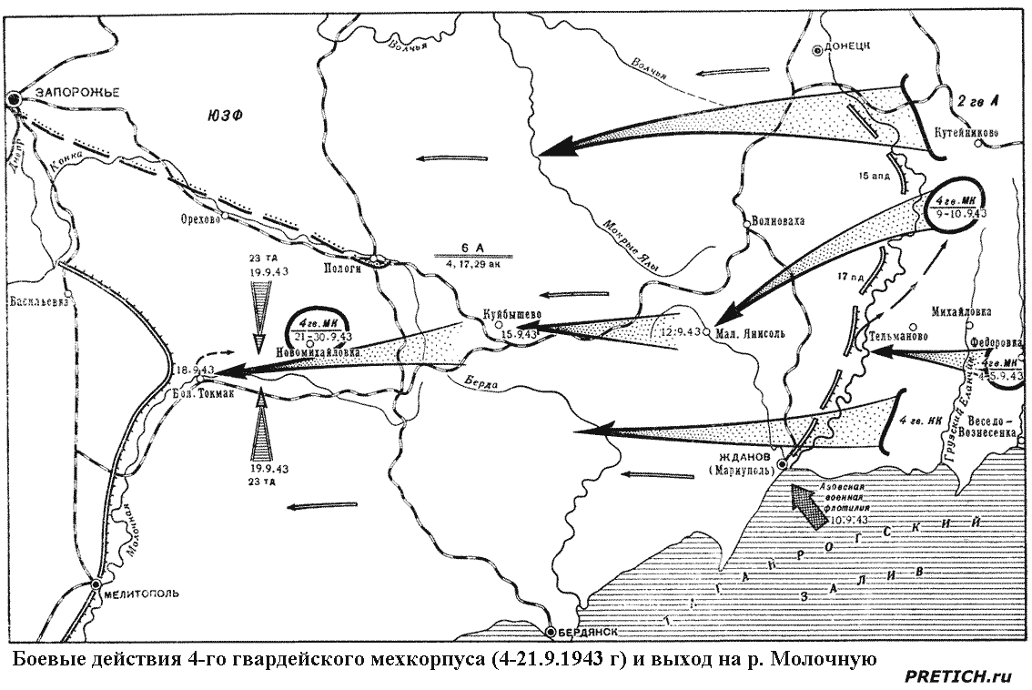 боевые действия 4-го гвардейского мехкорпуса и выход на р. Молочную
