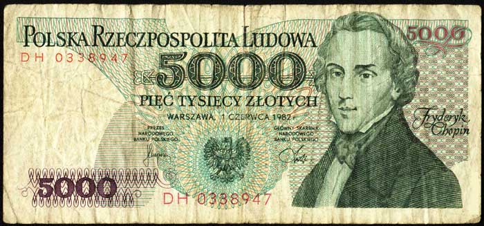 5000 PIEC TYSIECY ZLOTYCH 1982 польские злотые описание история